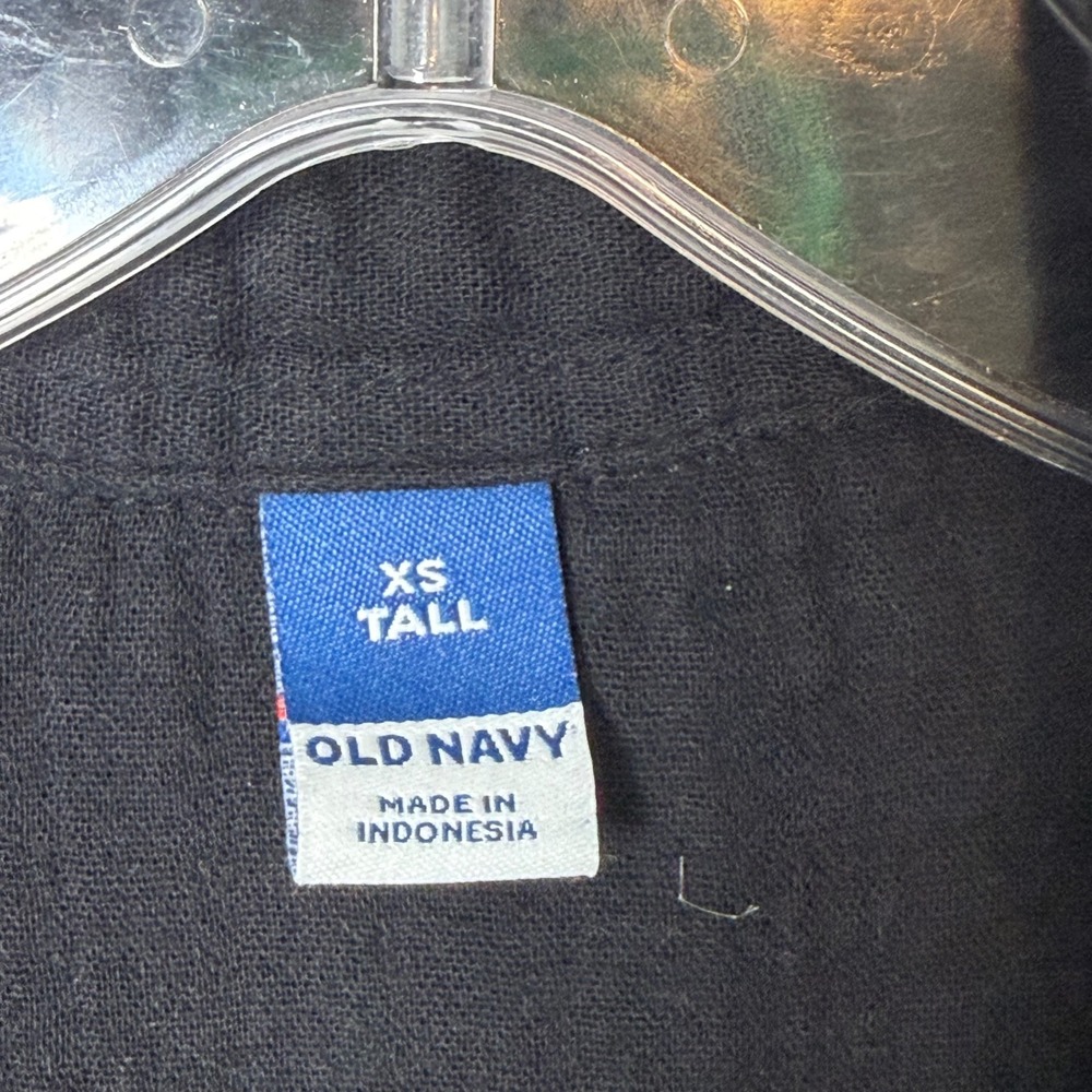 Old Navy Gauze Demi Shirt Womens XS Tall Black Short Sleeve Button Front Preppy - Picture 2 of 8
